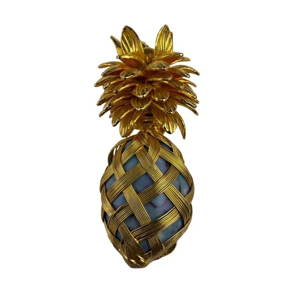 Gold Tone Womens Pineapple Brooch Woven Enamel Details Elegant Vintage - Picture 1 of 5